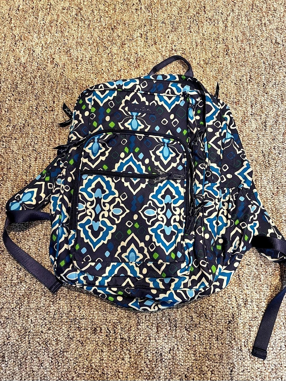 Vera Bradley Essential Large Campus Quilted Backpack Blue & Black